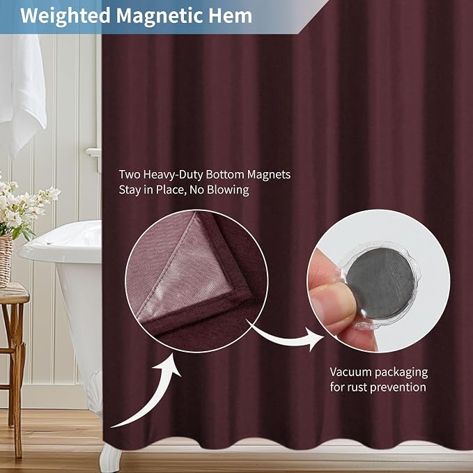 2-in-1 Waterproof Fabric Shower Curtain or Liner, Linen Textured, Breathable - Image 7