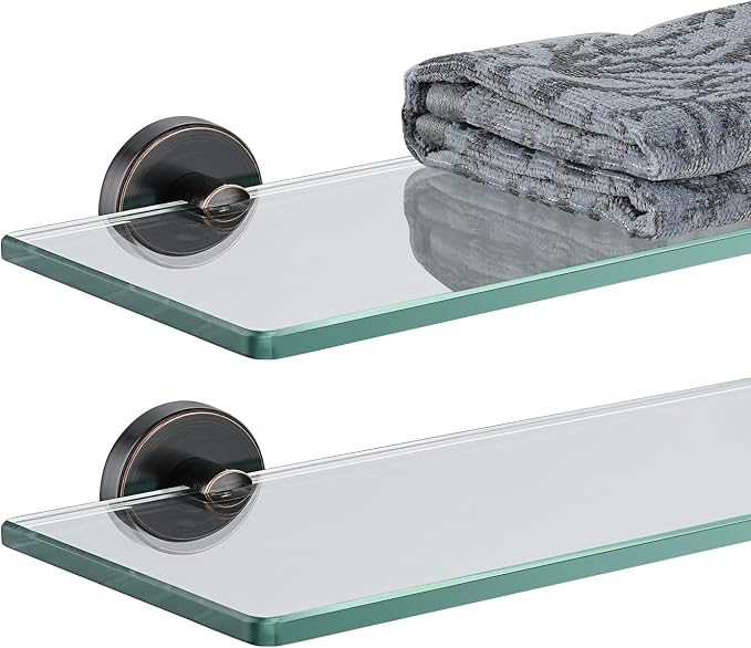JQK Bathroom Glass Shelf Oil Rubbed Bronze, Tempered Glass Shower Storage 16 by by Homeimprovement