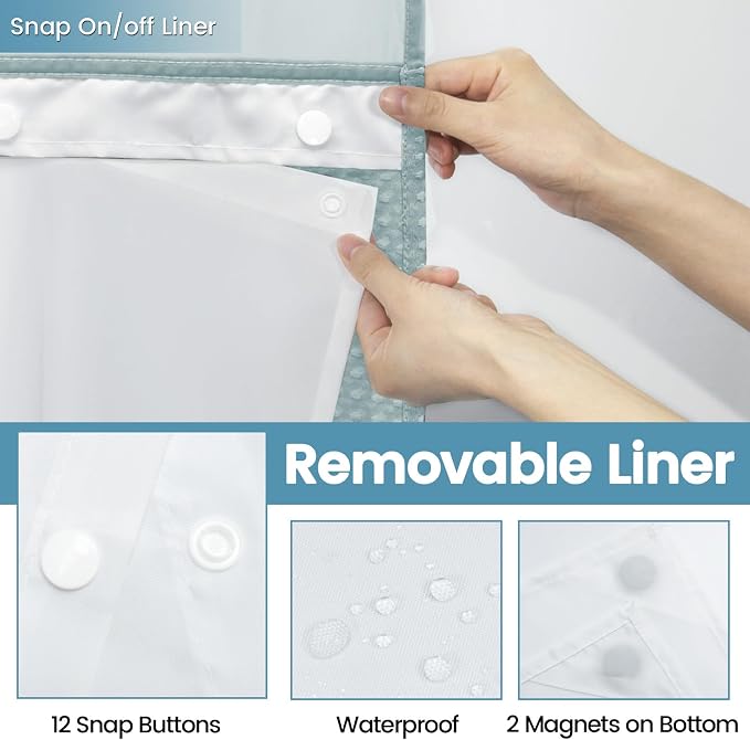 Fog Blue No Hook Shower Curtain - Image 6