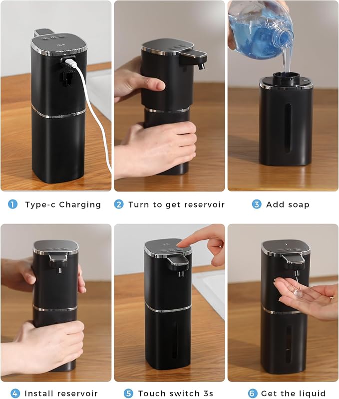 2 Pack Automatic Liquid Soap Dispenser, 12.8oz Rechargeable, Adjustable Liquid - Image 9