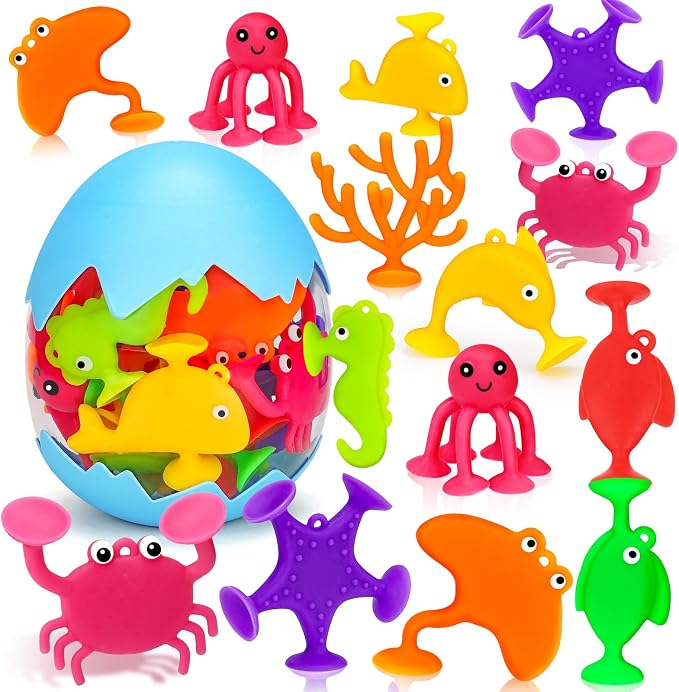 Toddler Suction Cup Bath Toys, Ocean Animal Bath Toys by Joosharkidz