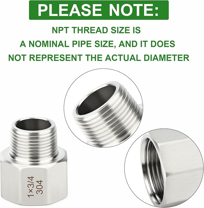 TAISHER 5PCS 304 Stainless Steel Pipe Fitting, New Reducer Adapter, 3/4" NPT - Image 4