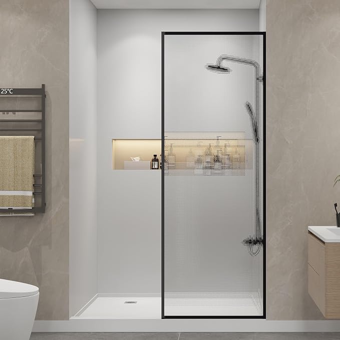 Dimaris Shower Door 30" X 78" Tempered Fluted Glass Framed Shower Screen Shower by BathHomeExpert