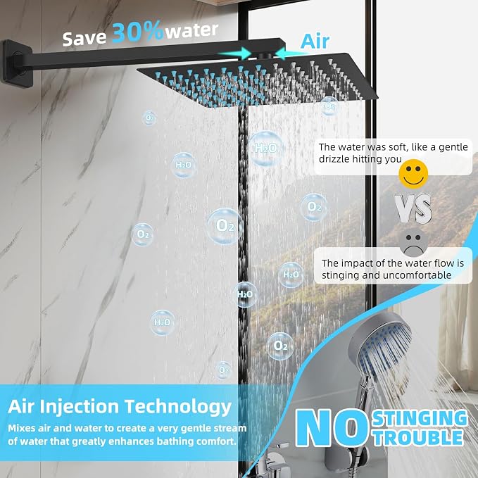Bathroom Shower Faucet Set，12 Inch Rain Shower Head - Image 4