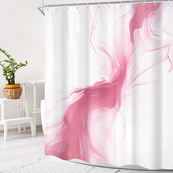 Cinbloo Pink Shower Curtain 60Wx72H Abstract Marble Ombre Modern Ink Texture - Image 3