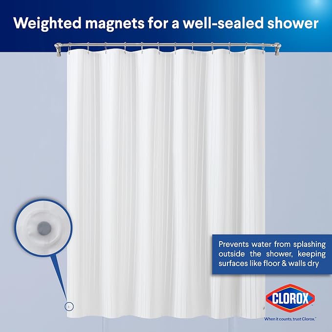 CLOROX Shower Curtain Liner, Premium Striped Medium-Weight Durable Waterproof - Image 8
