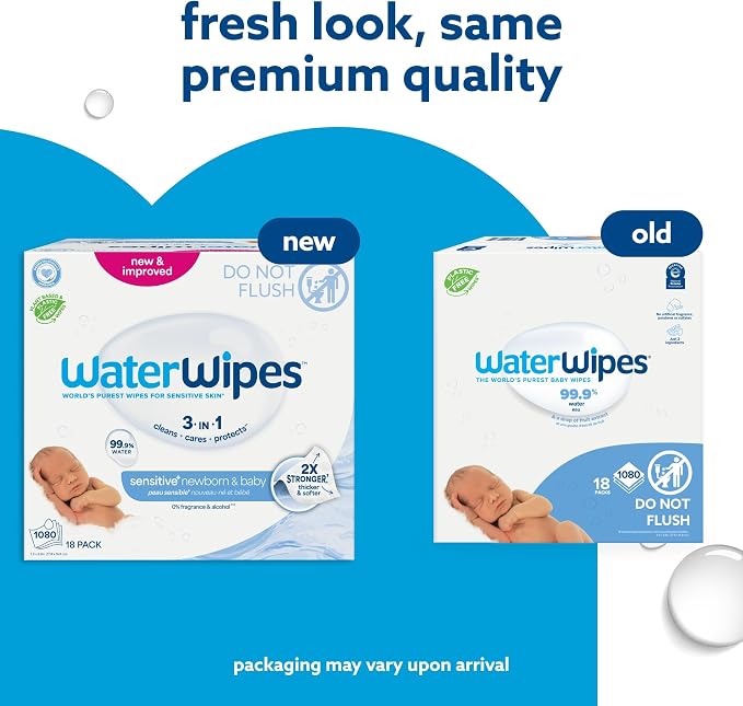 WaterWipes Sensitive+ Newborn & Baby Wipes, 3-In-1 Cleans, 99.9% Water - Image 3