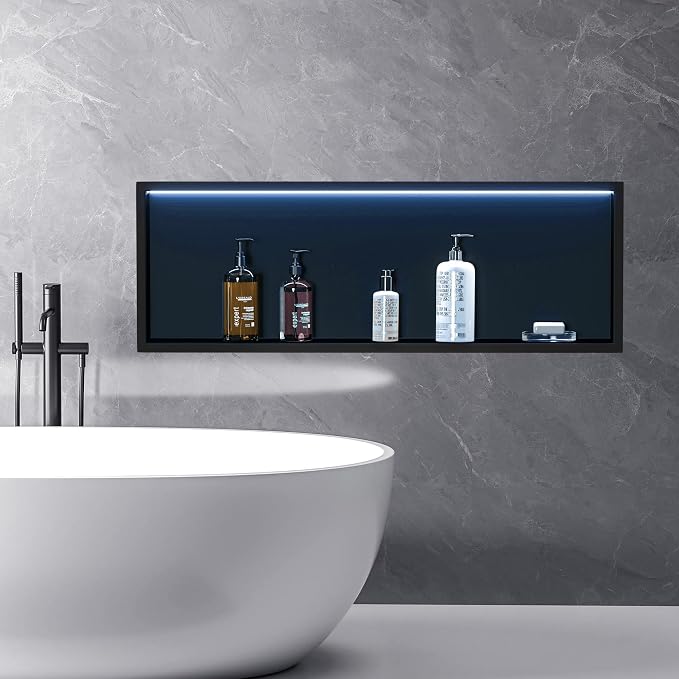 RGB LED Light Shower Niche, Matte Black 30X12 in Stainless Steel Wall Niche - Image 8
