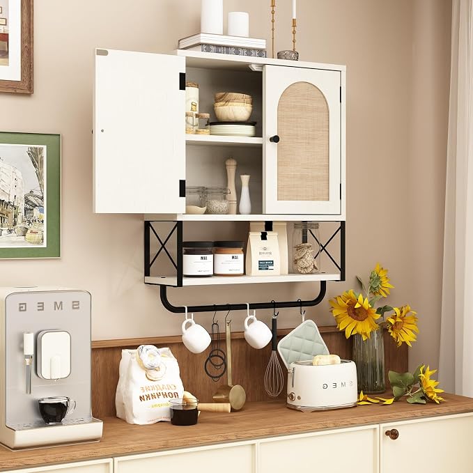 RUSTOWN Rattan Bathroom Wall Cabinet, Boho Over The Toilet Storage Cabinet - Image 9