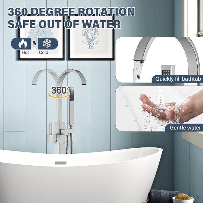 Freestanding Tub Filler, Floor Mount Bathtub Faucet - Image 3