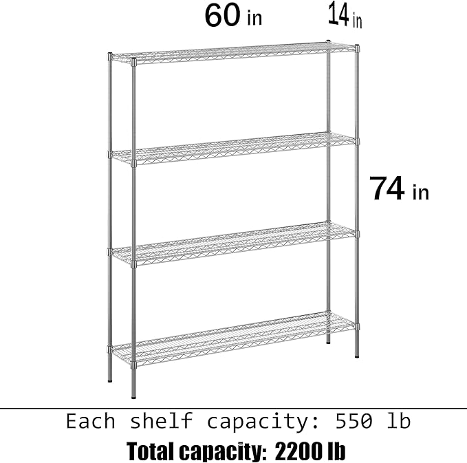 14" Deep x 60" Wide x 74" Height Wire Shelving Kit | 4-Tier | NSF Commercial - Image 3