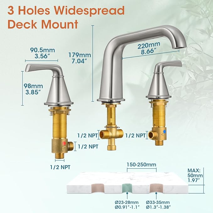 Bathtub Faucet Set 3 Hole, Chrome Roman Bathtub Faucet, High Flow Deck Mount - Image 7