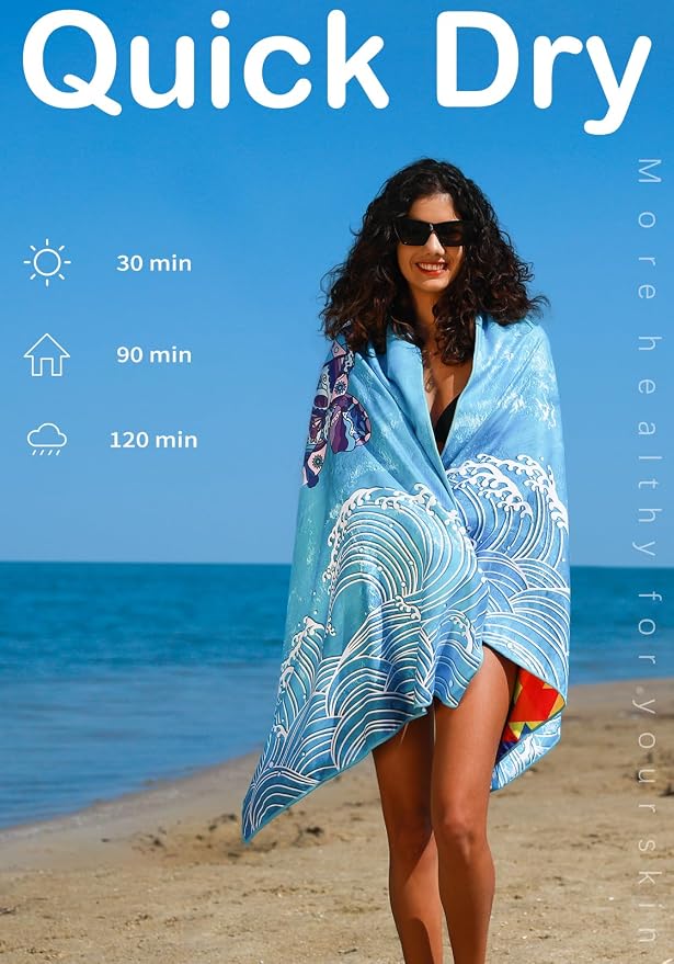 2 Pack Microfiber Lightweight Beach Towel Sand Free Quick Dry Absorbent Thin - Image 5
