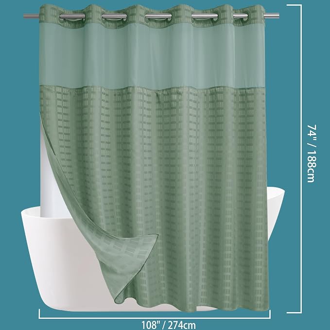 Conbo Mio Extra Wide No Hook Sage Green Shower Curtain - Image 6