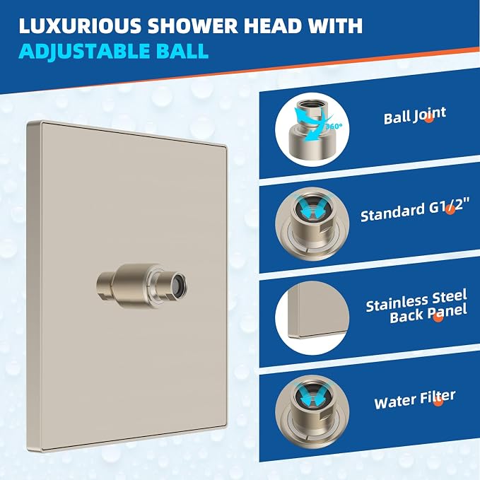 Hibbent Thickness Metal Rain Shower Head, Square Bathroom Waterfall Shower Heads - Image 4
