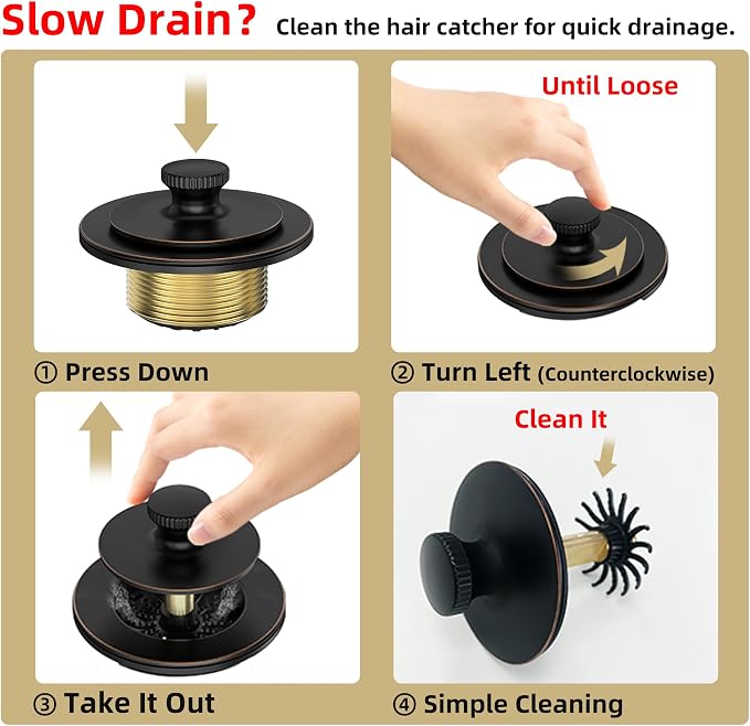Brushed Gold Bathtub Drain, Hair Catcher and 2-Hole Overflow Faceplate - Image 2