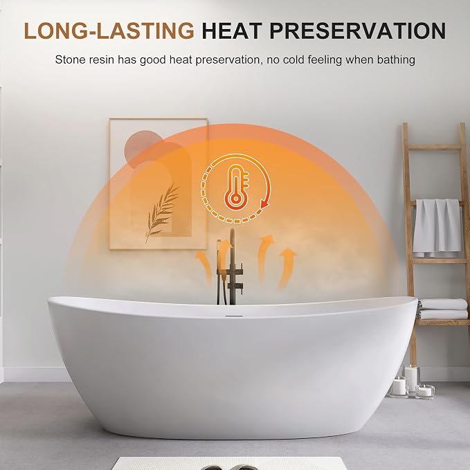 SJ STAR&JANE 73" Solid Surface Freestanding Bathtub Stone Resin Tub Oval Double - Image 5
