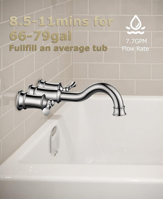 Roman Bathtub Faucet Wall Mount Widespread Tub Filler - Image 3