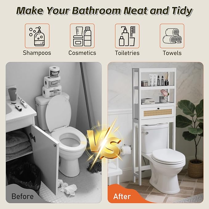 Over The Toilet Storage Cabinet, Behind Toilet Bathroom Organizer - Image 3