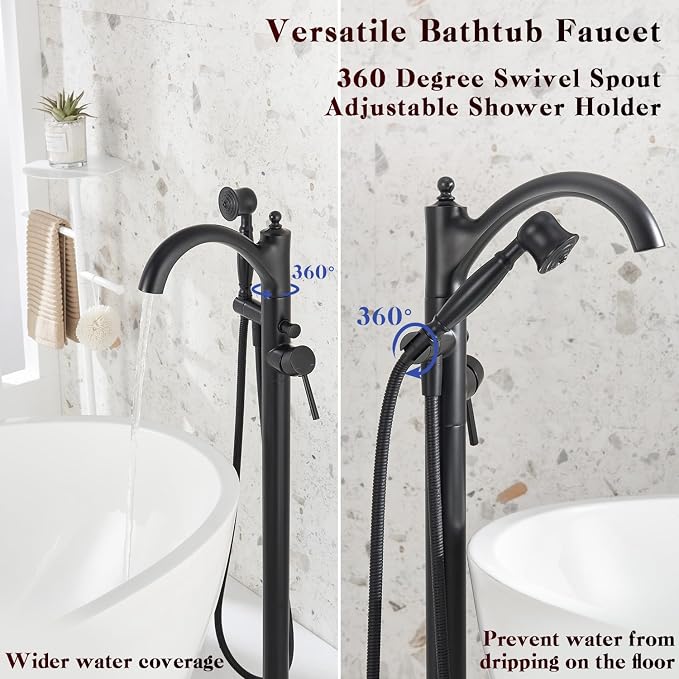 Freestanding Bathtub Faucet, Matte Black Classic Free Standing Tub Faucet - Image 8