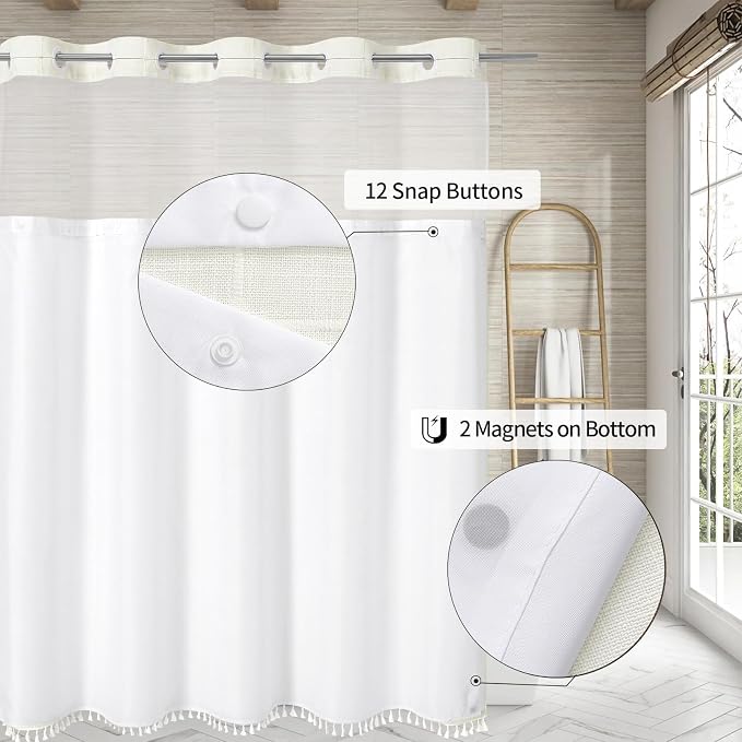 MitoVilla No Hooks Required Farmhouse Shower Curtain - Image 2