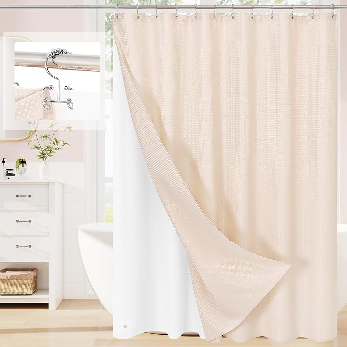3 in 1 Shower Curtain Set, Blush Pink Waffle Shower Curtain and PEVA Liner Set by Unknown
