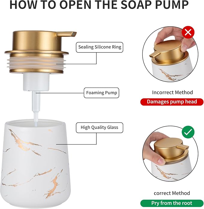 Enra Hand Foaming Gold Soap Dispenser, 12 oz Ceramic Foam Soap Dispenser - Image 3