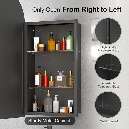 16x31 Black Arched Medicine Cabinet, Recessed Medicine Cabinet - Image 2