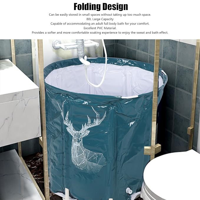 Portable Foldable Bathtub, Large Capacity 80L PVC Soaking Spa Tub - Image 3