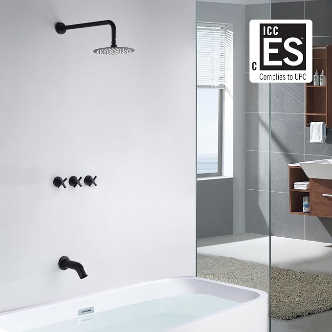3 Handle Tub Shower Faucet, Matte Black Bathtub Faucet Set - Image 2