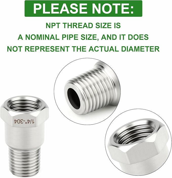 TAISHER 10PCS 304 Stainless Steel Pipe Fitting, New Reducer Adapter, 1/4" NPT - Image 4