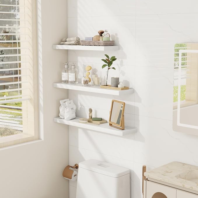 Fun Memories 30 Inch Floating Shelves Set of 3, Farmhouse White Wall Shelves - Image 2