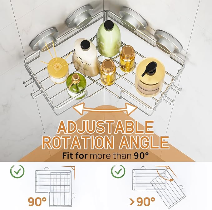 LEVERLOC Corner-adaptive Suction Cup Shower Caddies 2 Pack, Stainless Steel - Image 3