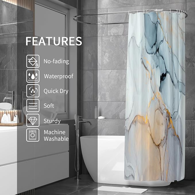 Gibelle Abstract Marble Shower Curtain, Modern Ink Art Decor Waterproof Shower - Image 2