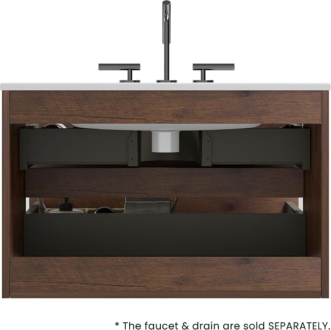 30" Bathroom Vanity with Sink, Modern Floating Vanity with Double Soft Closing - Image 7