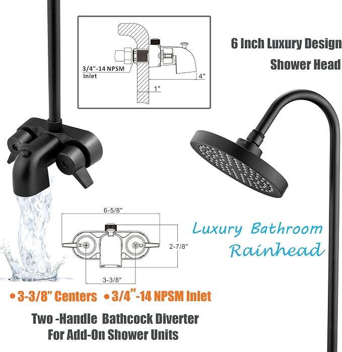 Clawfoot Tub Shower Kit, with Add On Bathcock Diverter Faucet and 48 Inch x 27 - Image 3