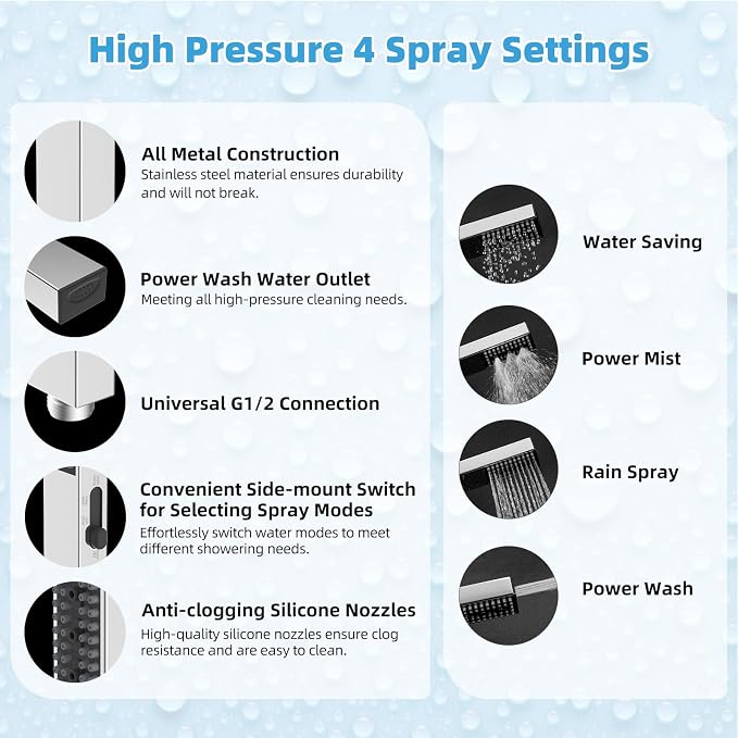 Hibbent All Metal CUPC Certified 8'' Rainfall Shower Head, Dual Shower Head - Image 5