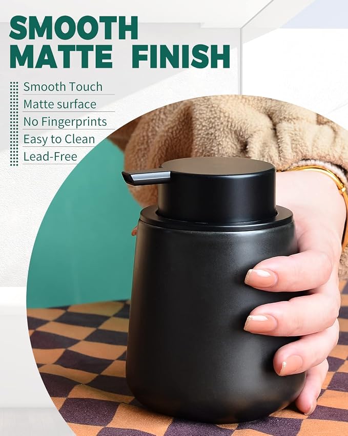 Bosilunlife Ceramic Foaming Soap Dispenser - 12Oz Matte Black Foam Hand Soap - Image 5