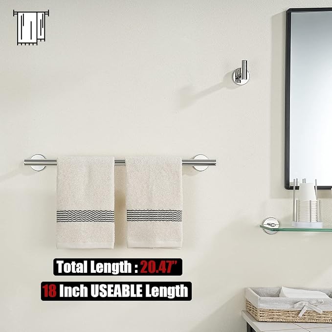 JQK Chrome Towel Bar, 20.5 Inch 304 Stainless Steel Thicken 0.8mm Towel Rack - Image 3