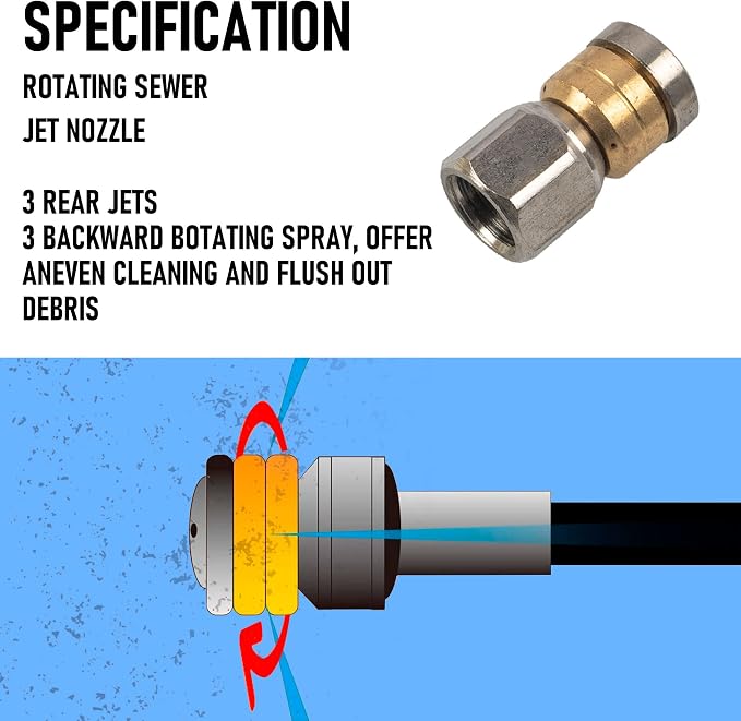Hourleey Sewer Jetter Kit for Pressure Washer 50FT, Drain Cleaner Hose 1/4 Inch - Image 3