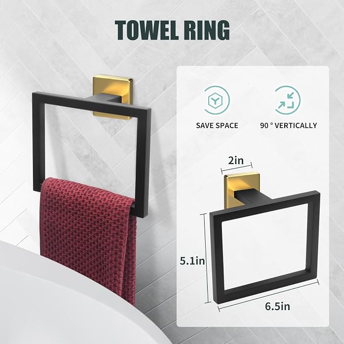 5 Piece Black and Gold Towel Bar Set - Image 3