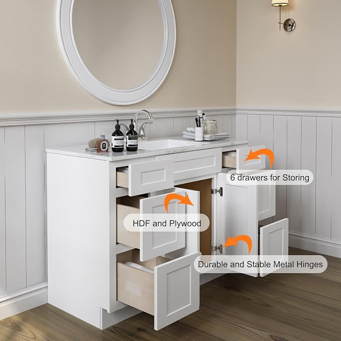 ROOMTEC Bathroom Cabinet, Soft-Close Drawer Slides Morden Bathroom Sink Vanity - Image 4