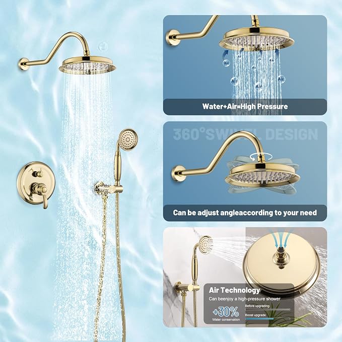 Antique Shower Head Faucet Set, Bright Gold Vintage Wall Mount Shower Faucets - Image 4