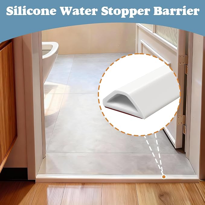 72inch Shower Threshold Water Dam White Self-Adhesive Water Barrier Collapsible - Image 5