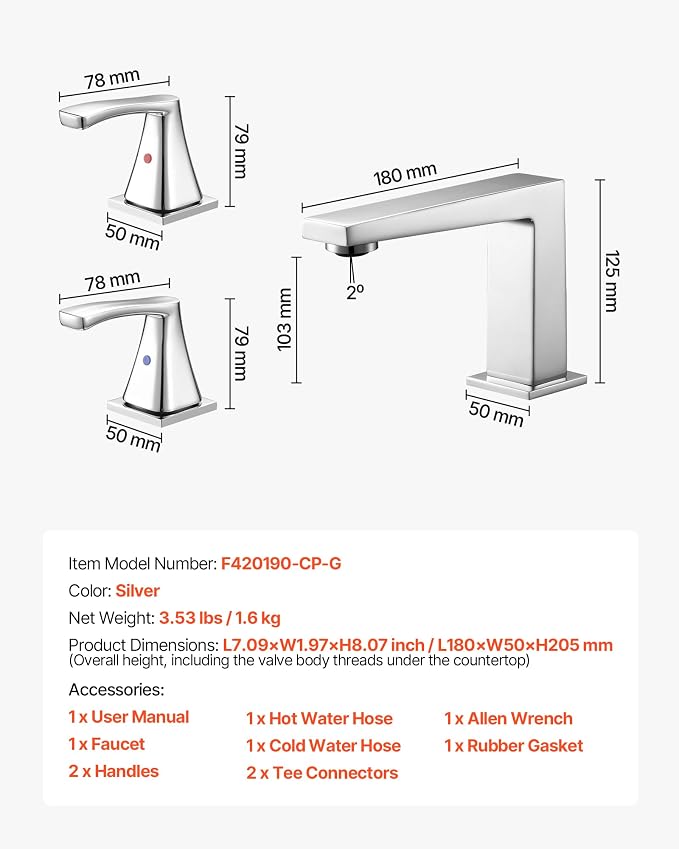 VEVOR Roman Tub Faucet, 3 Hole Waterfall Bathtub Faucet, Bath Tubs Faucets Set - Image 7