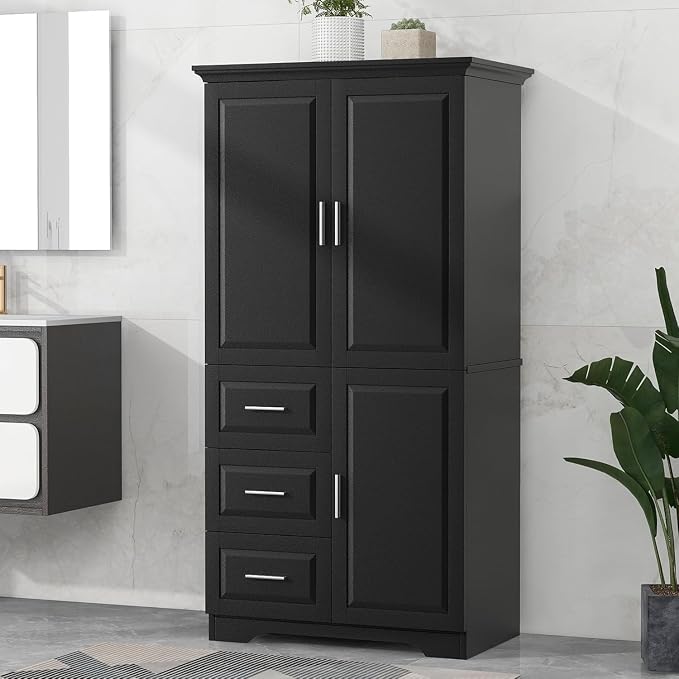 Tall Wide Storage Cabinet with 3 Doors, 3 Drawers, and Adjustable Shelves - Image 4