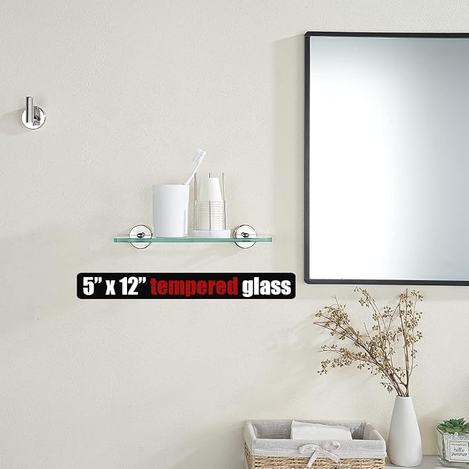 JQK Bathroom Glass Shelf Chrome, Tempered Glass Shower Storage 12 by 5 inches - Image 2