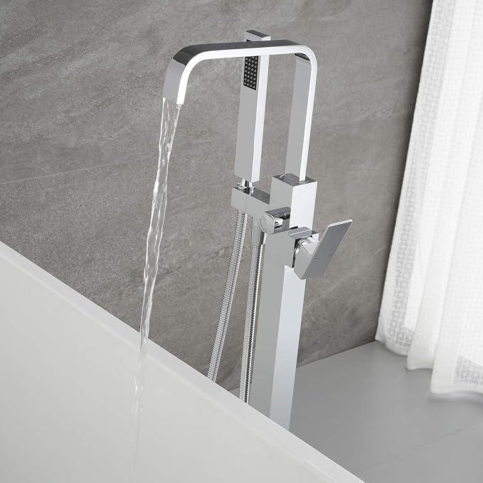 Freestanding Tub Filler Bathtub Faucet Chrome Waterfall Floor Mount Single - Image 4