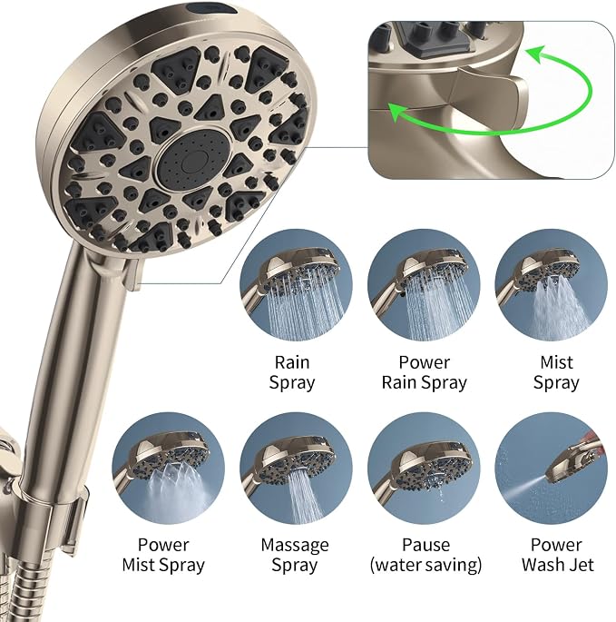Shower Head With Handheld 7 Settings High Pressure, Built-in Power Wash to - Image 2