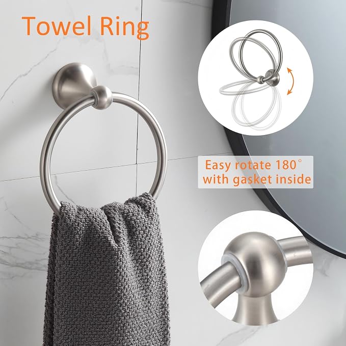 BGL Bathroom Accessory Set, Brushed Nickel Adjustable Expandable Towel Bar - Image 4